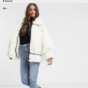 ASOS Design oversized borg aviator jacket in cream